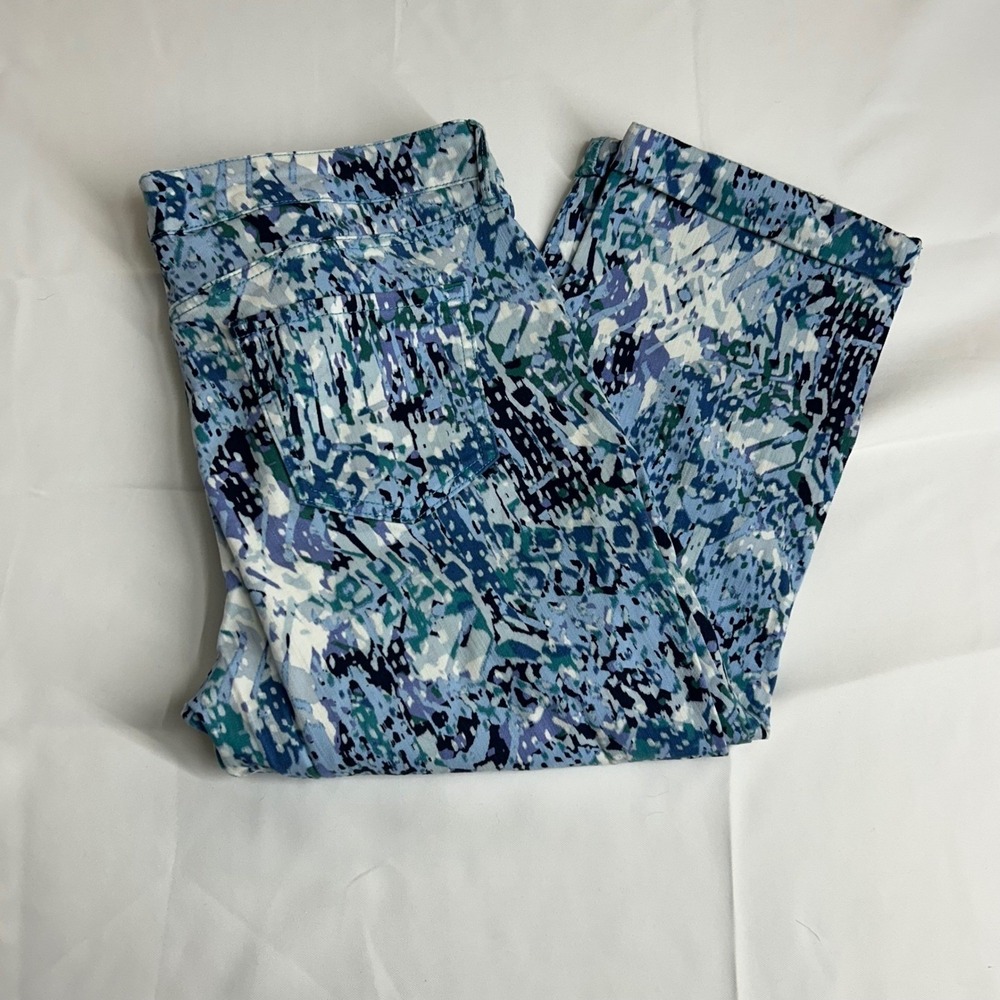 Nine West Capri Jeans Womens 12 Blue Chrystie Abstract Print Cropped Stretch